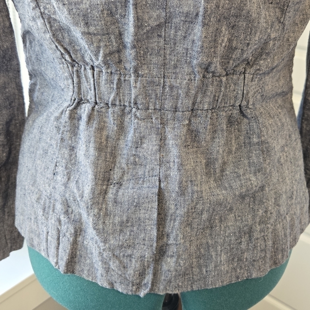 CARTONNIER ANTHROPOLOGIE CHAMBRAY LINEN BLEND 2 BUTTON BLAZER JACKET WOMEN 4 - Picture 5 of 12